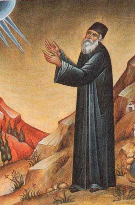 St. Paisios depicted in prayer 